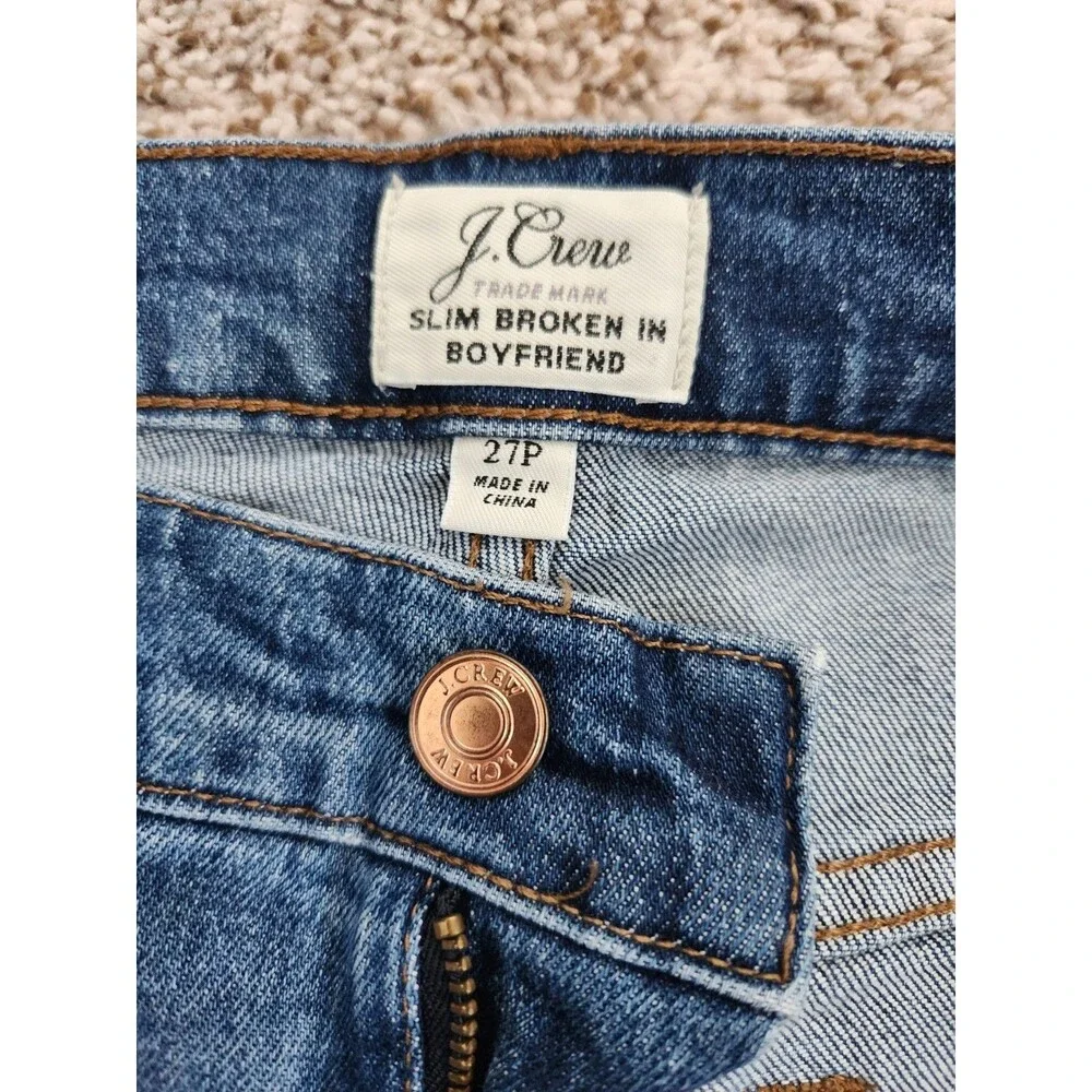 J.Crew Jeans Women's 27P Blue Denim Slim Broken In Boyfriend Distressed - Picture 3 of 5